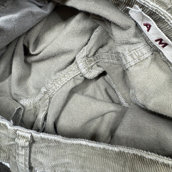 AMO Babe Corduroy Green Grey Raw Hem Button Fly Cropped Ankle Pants Size 27 - Picture 14 of 16